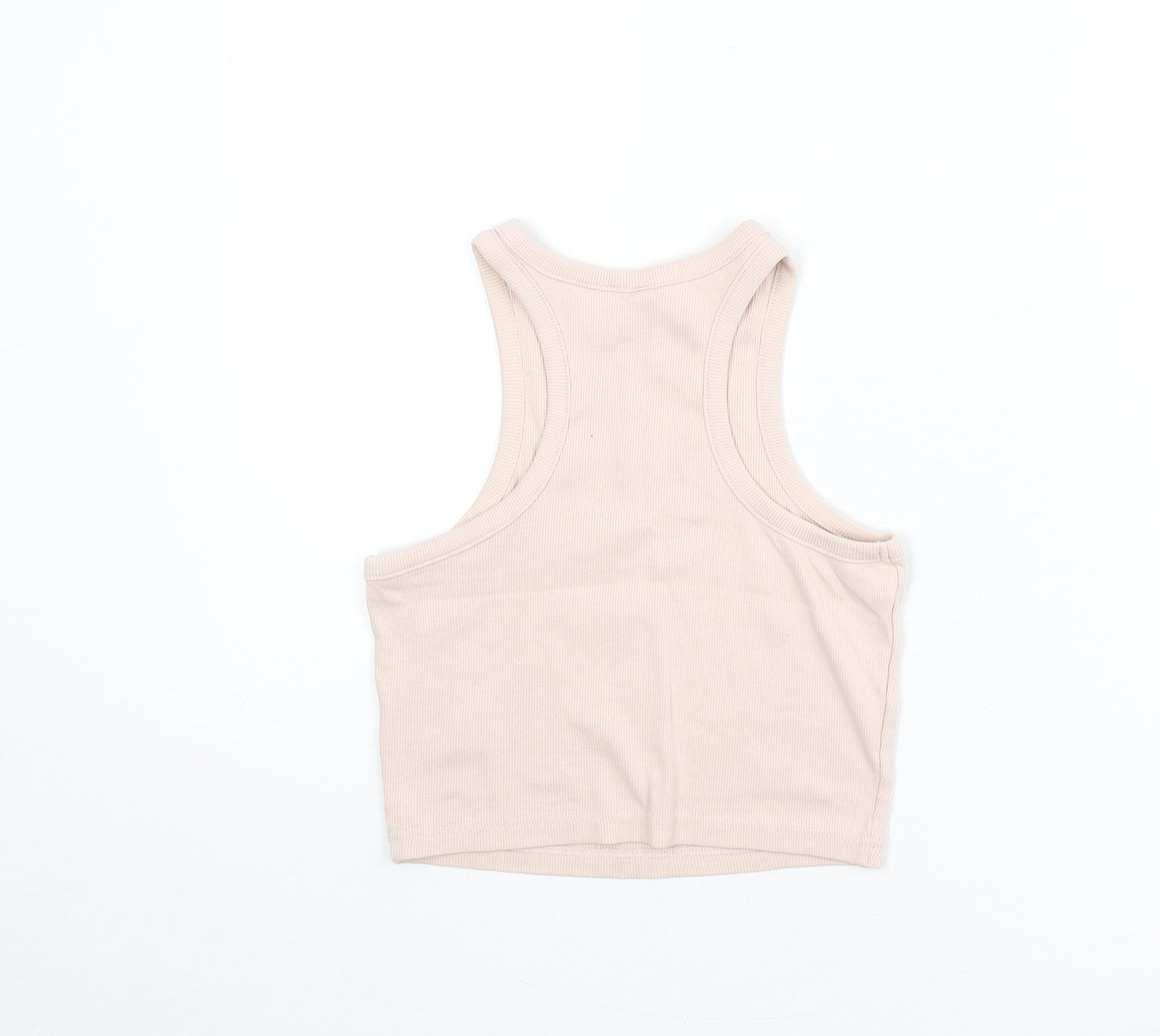 Divided by H&M Womens Pink Cotton Cropped Tank Size S Round Neck - Ribbed, Racer Back