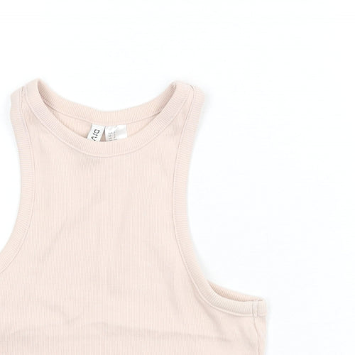 Divided by H&M Womens Pink Cotton Cropped Tank Size S Round Neck - Ribbed, Racer Back