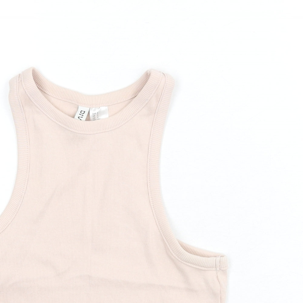 Divided by H&M Womens Pink Cotton Cropped Tank Size S Round Neck - Ribbed, Racer Back
