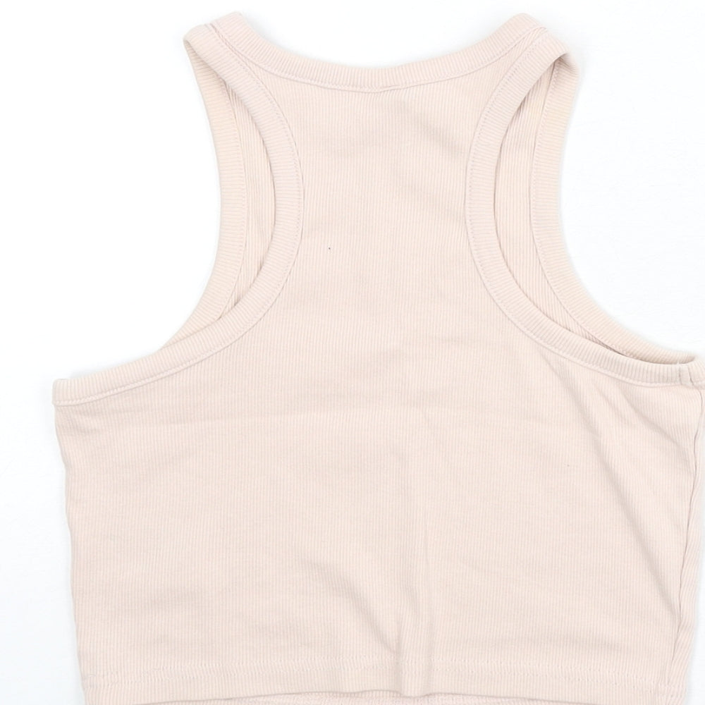 Divided by H&M Womens Pink Cotton Cropped Tank Size S Round Neck - Ribbed, Racer Back