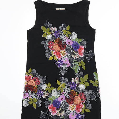 Billie & Blossom Womens Black Floral Viscose Tank Dress Size 10 Boat Neck Pullover