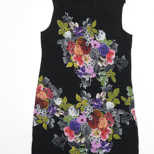 Billie & Blossom Womens Black Floral Viscose Tank Dress Size 10 Boat Neck Pullover