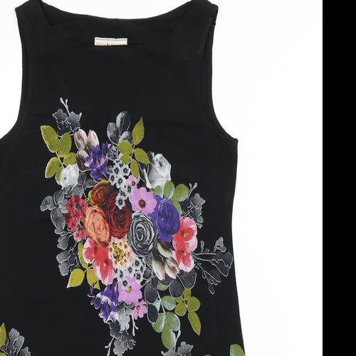 Billie & Blossom Womens Black Floral Viscose Tank Dress Size 10 Boat Neck Pullover