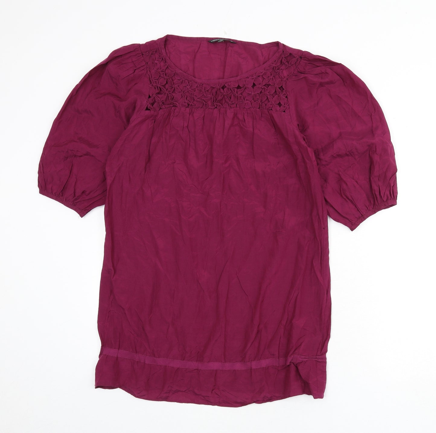 Limited Edition Womens Purple Cotton Tunic Blouse Size 10 Round Neck - Cut Out Detail