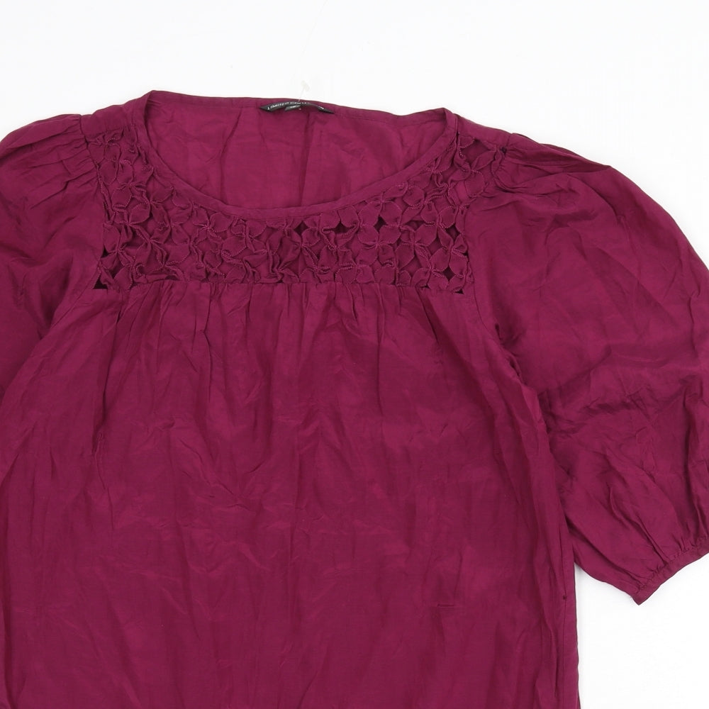 Limited Edition Womens Purple Cotton Tunic Blouse Size 10 Round Neck - Cut Out Detail