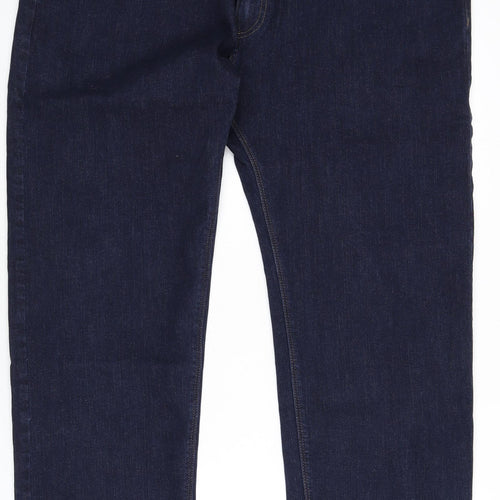 Marks and Spencer Mens Blue Cotton Straight Jeans Size 42 in L29 in Regular Zip
