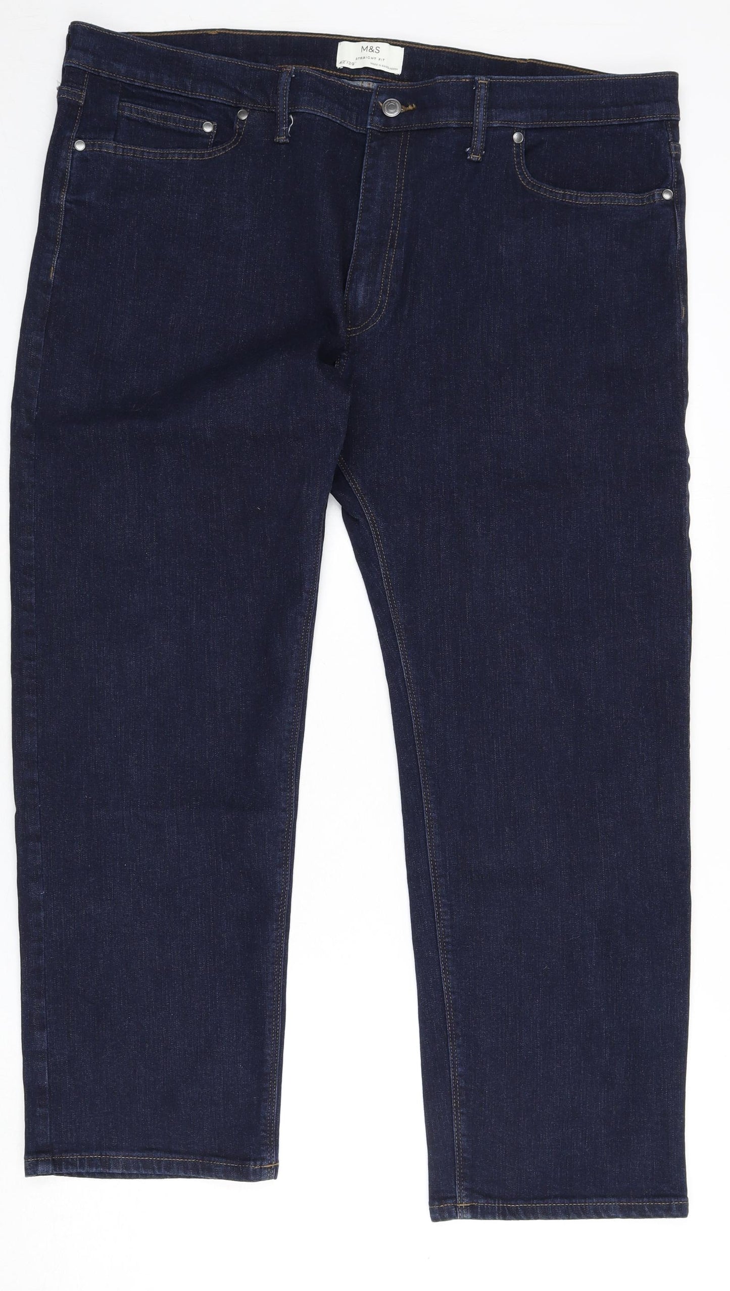 Marks and Spencer Mens Blue Cotton Straight Jeans Size 42 in L29 in Regular Zip