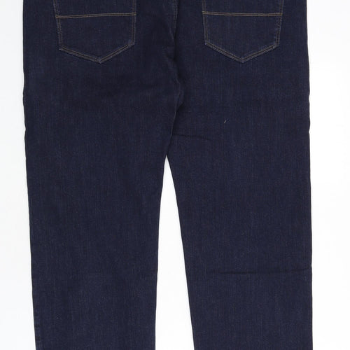 Marks and Spencer Mens Blue Cotton Straight Jeans Size 42 in L29 in Regular Zip