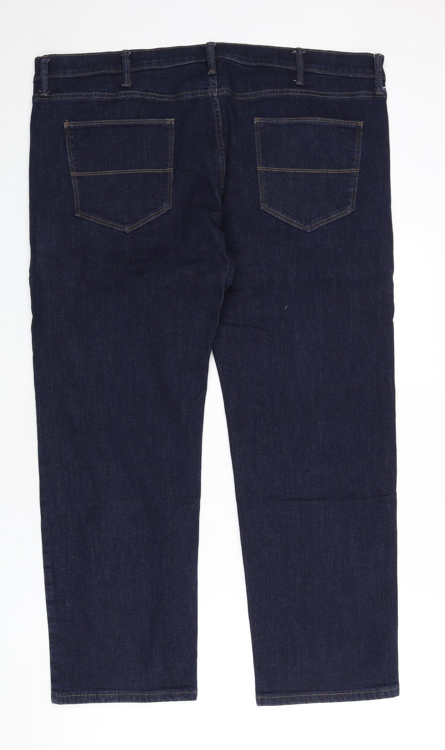 Marks and Spencer Mens Blue Cotton Straight Jeans Size 42 in L29 in Regular Zip