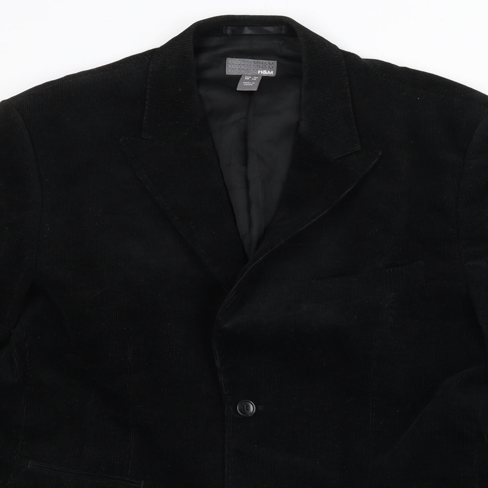 H&M Mens Black Cotton Jacket Blazer Size 42 Regular