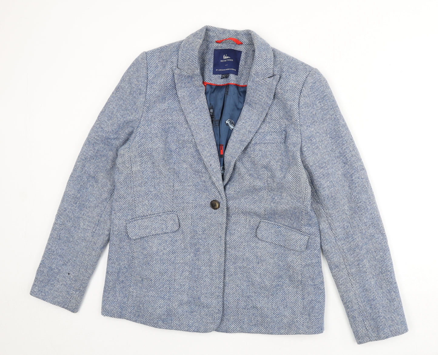 Boden Womens Blue Chevron Wool Jacket Blazer Size 16 - Tweed