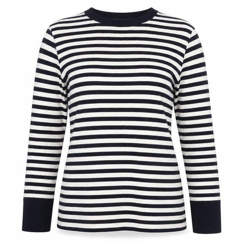 Warehouse Womens Blue Round Neck Striped Viscose Pullover Jumper Size 12 - Tie Detail
