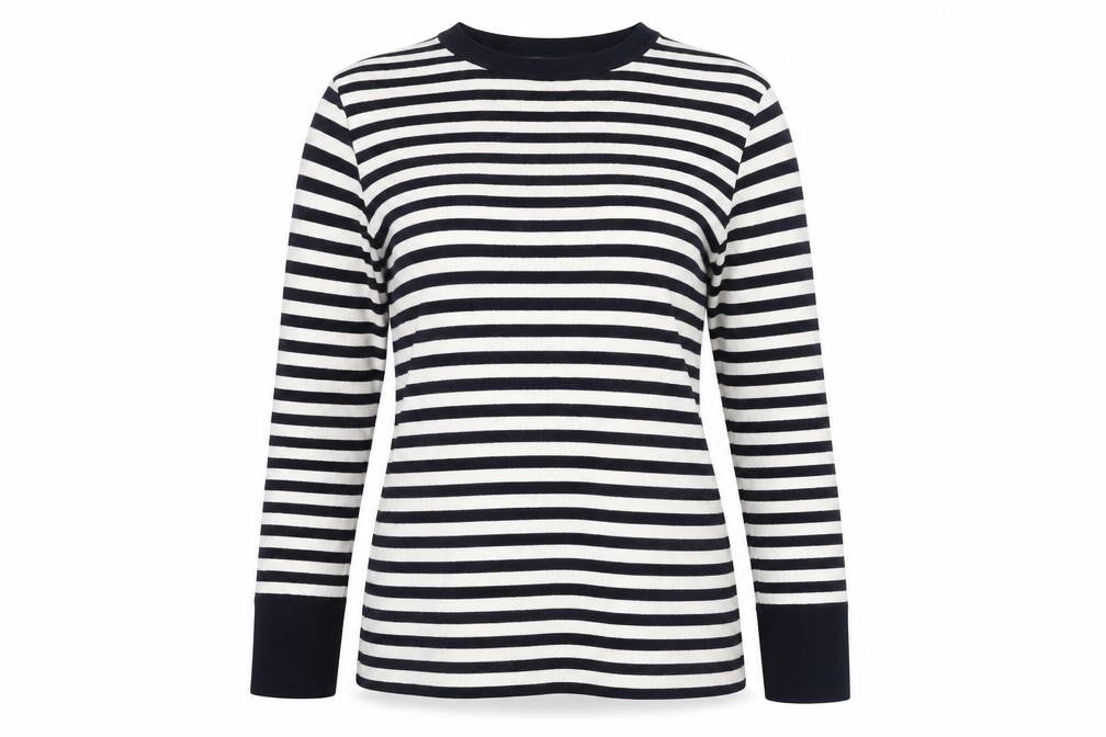 Warehouse Womens Blue Round Neck Striped Viscose Pullover Jumper Size 12 - Tie Detail