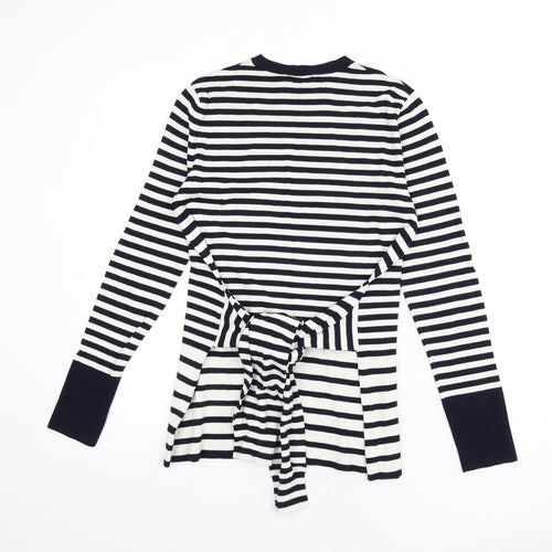 Warehouse Womens Blue Round Neck Striped Viscose Pullover Jumper Size 12 - Tie Detail