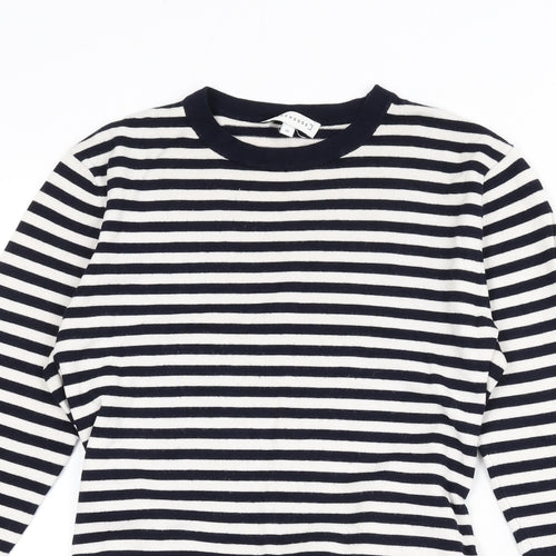 Warehouse Womens Blue Round Neck Striped Viscose Pullover Jumper Size 12 - Tie Detail