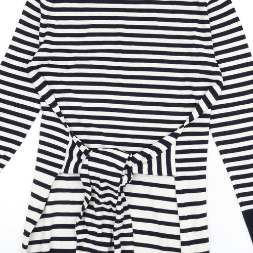 Warehouse Womens Blue Round Neck Striped Viscose Pullover Jumper Size 12 - Tie Detail