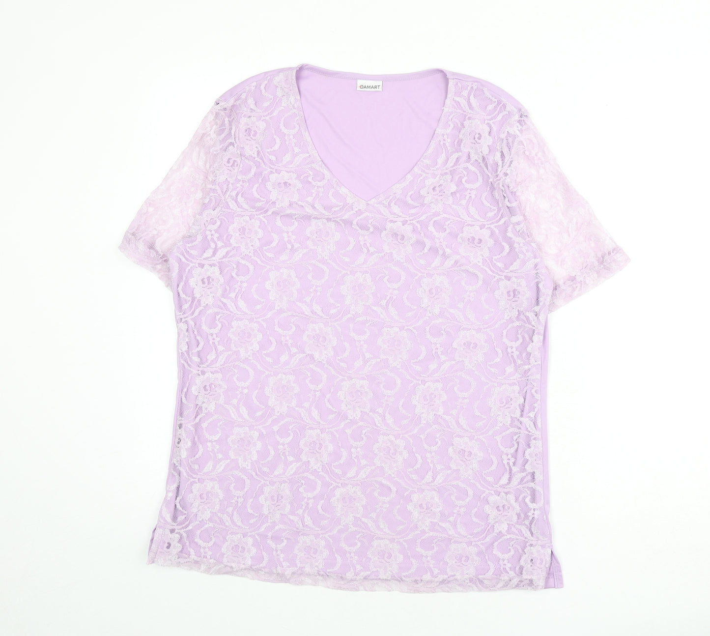 Damart Womens Purple Polyamide Basic T-Shirt Size 18 V-Neck - Lace Overlay