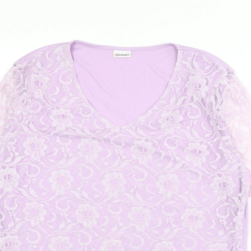 Damart Womens Purple Polyamide Basic T-Shirt Size 18 V-Neck - Lace Overlay