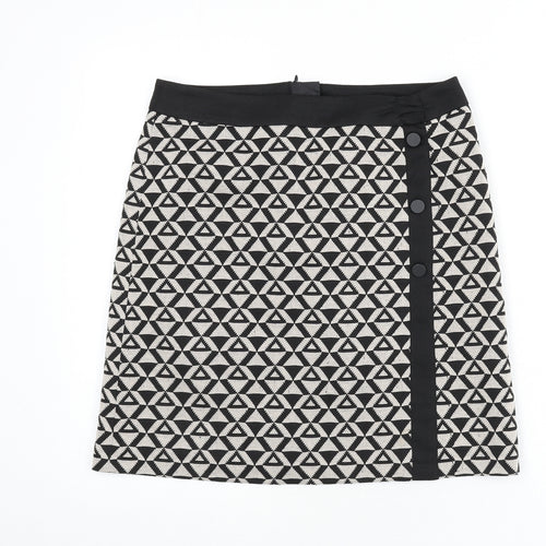 Wallis Womens Black Geometric Polyester A-Line Skirt Size 10 Zip - Triangles