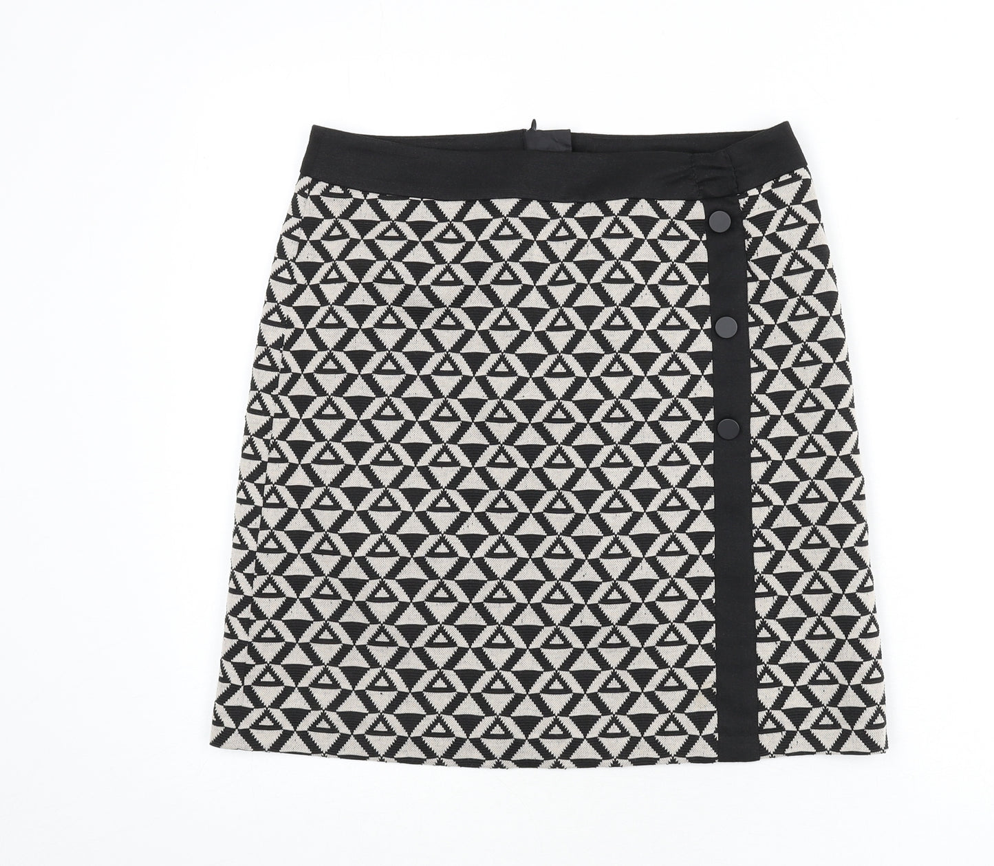 Wallis Womens Black Geometric Polyester A-Line Skirt Size 10 Zip - Triangles
