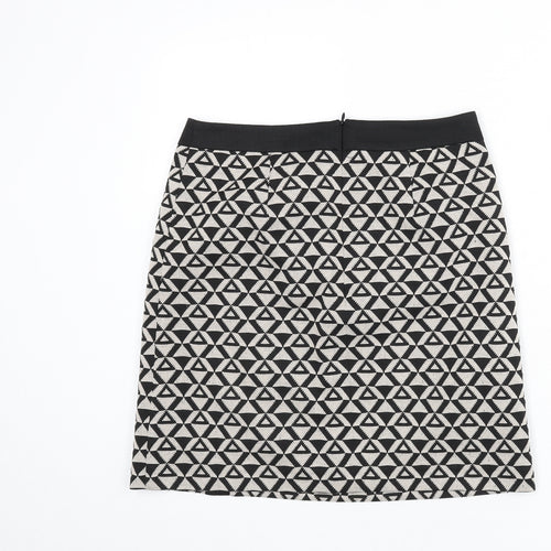 Wallis Womens Black Geometric Polyester A-Line Skirt Size 10 Zip - Triangles