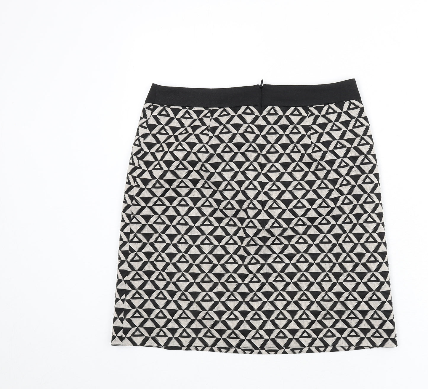 Wallis Womens Black Geometric Polyester A-Line Skirt Size 10 Zip - Triangles