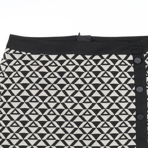 Wallis Womens Black Geometric Polyester A-Line Skirt Size 10 Zip - Triangles