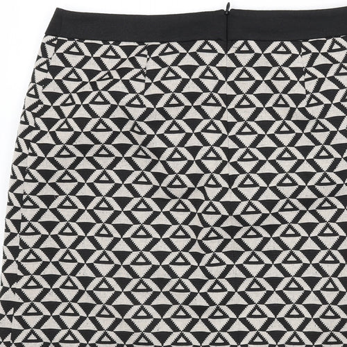 Wallis Womens Black Geometric Polyester A-Line Skirt Size 10 Zip - Triangles