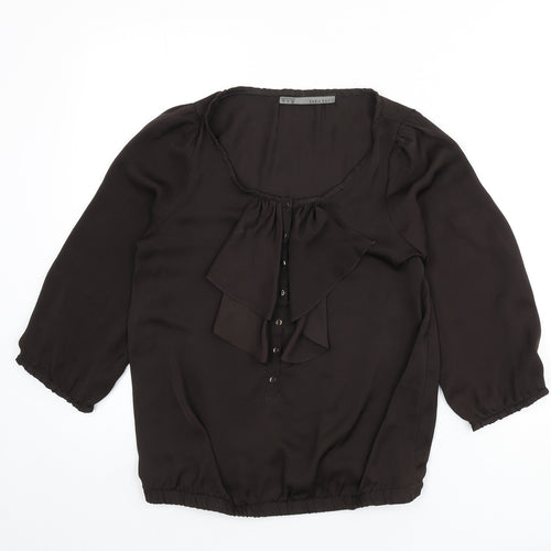 Zara Womens Brown Polyester Basic Blouse Size S Boat Neck - Ruffle Detail