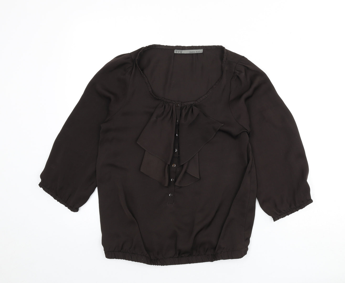 Zara Womens Brown Polyester Basic Blouse Size S Boat Neck - Ruffle Detail