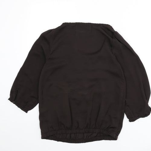 Zara Womens Brown Polyester Basic Blouse Size S Boat Neck - Ruffle Detail