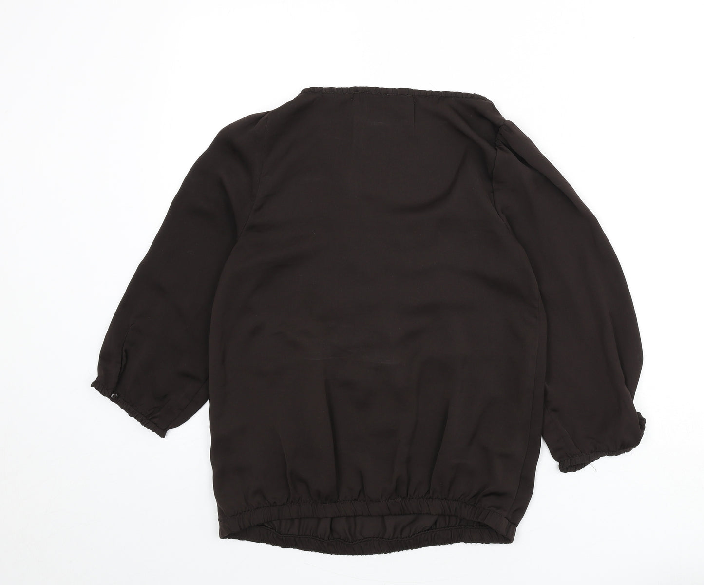Zara Womens Brown Polyester Basic Blouse Size S Boat Neck - Ruffle Detail