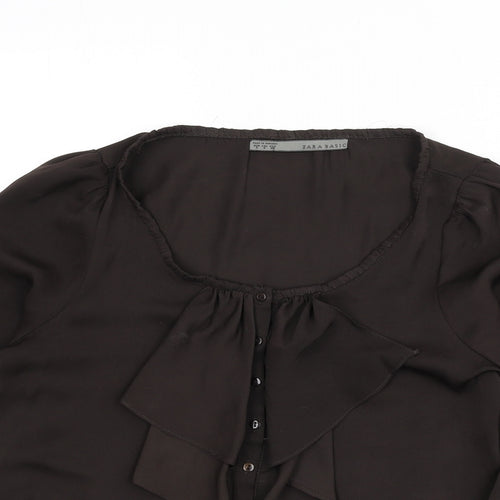 Zara Womens Brown Polyester Basic Blouse Size S Boat Neck - Ruffle Detail