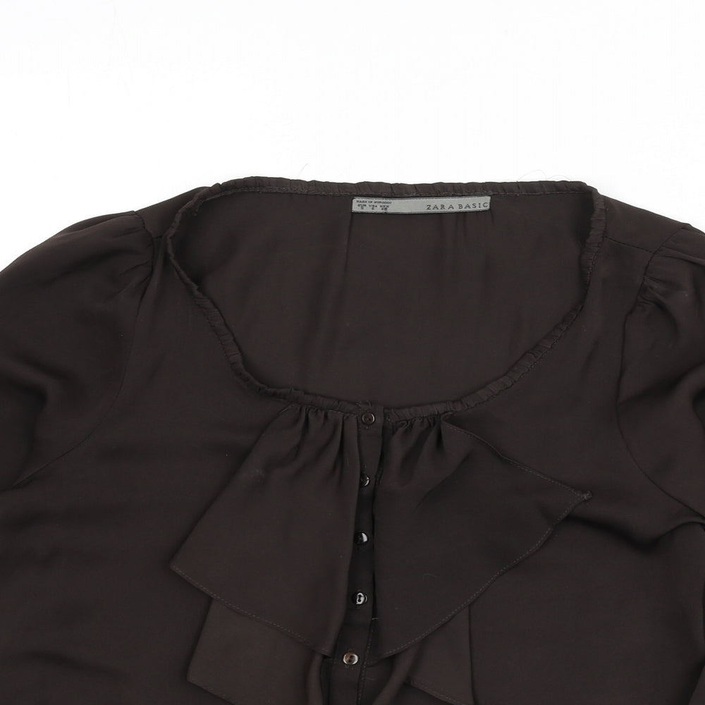 Zara Womens Brown Polyester Basic Blouse Size S Boat Neck - Ruffle Detail