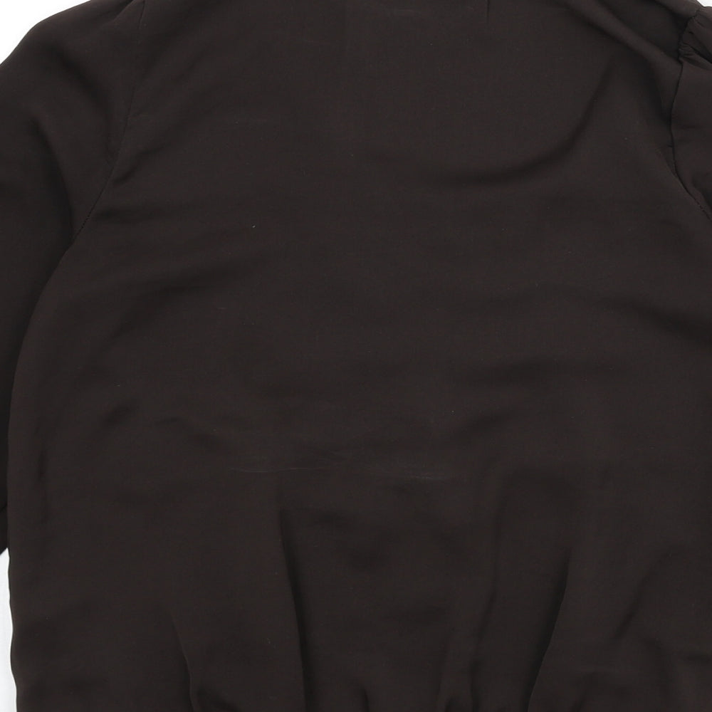 Zara Womens Brown Polyester Basic Blouse Size S Boat Neck - Ruffle Detail