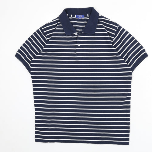 Premier Man Mens Blue Striped Polyester Polo Size M Collared Button