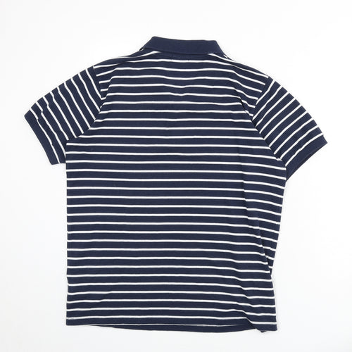 Premier Man Mens Blue Striped Polyester Polo Size M Collared Button