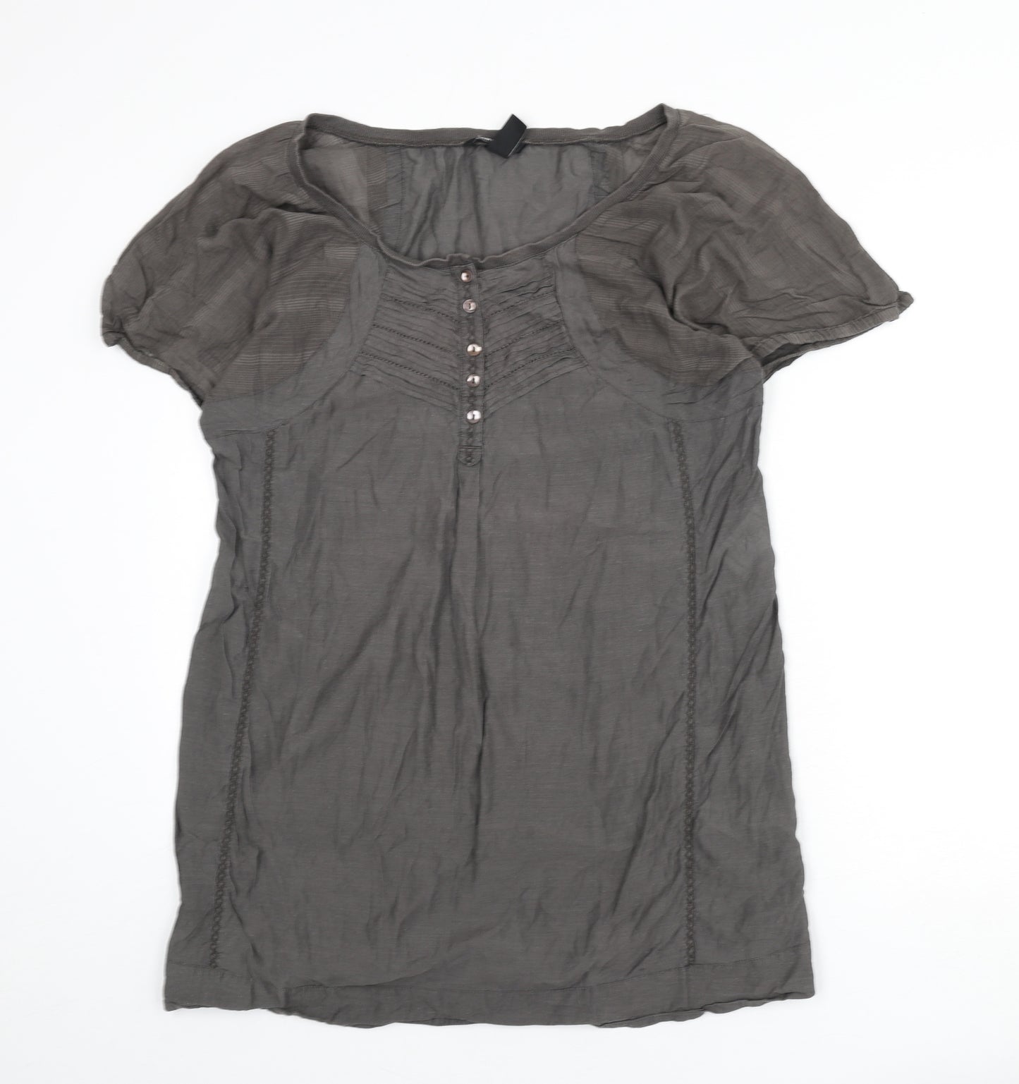 H&M Womens Grey Viscose Tunic Blouse Size M Round Neck