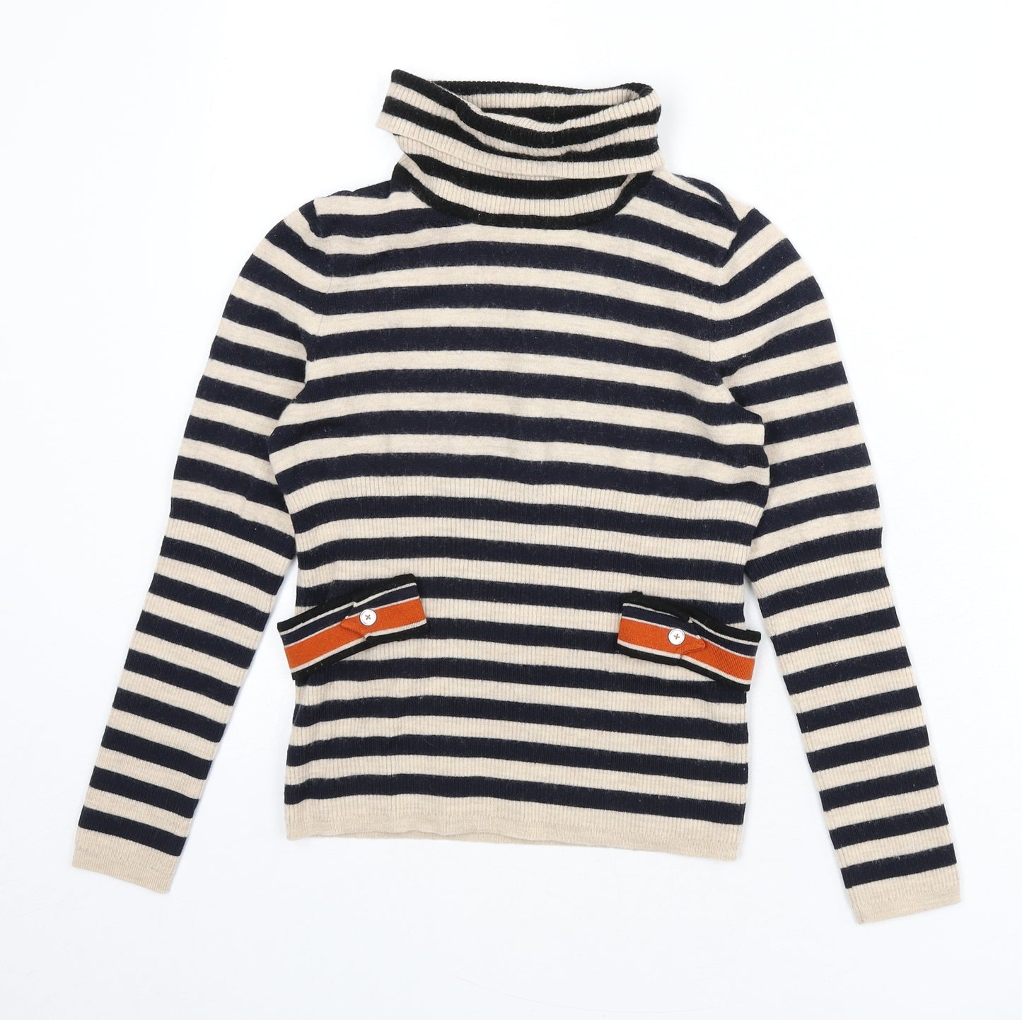 Madeleine Womens Beige Roll Neck Striped Wool Pullover Jumper Size 10 - Size 10-12, Cropped