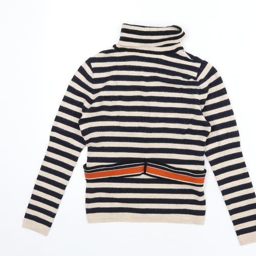Madeleine Womens Beige Roll Neck Striped Wool Pullover Jumper Size 10 - Size 10-12, Cropped