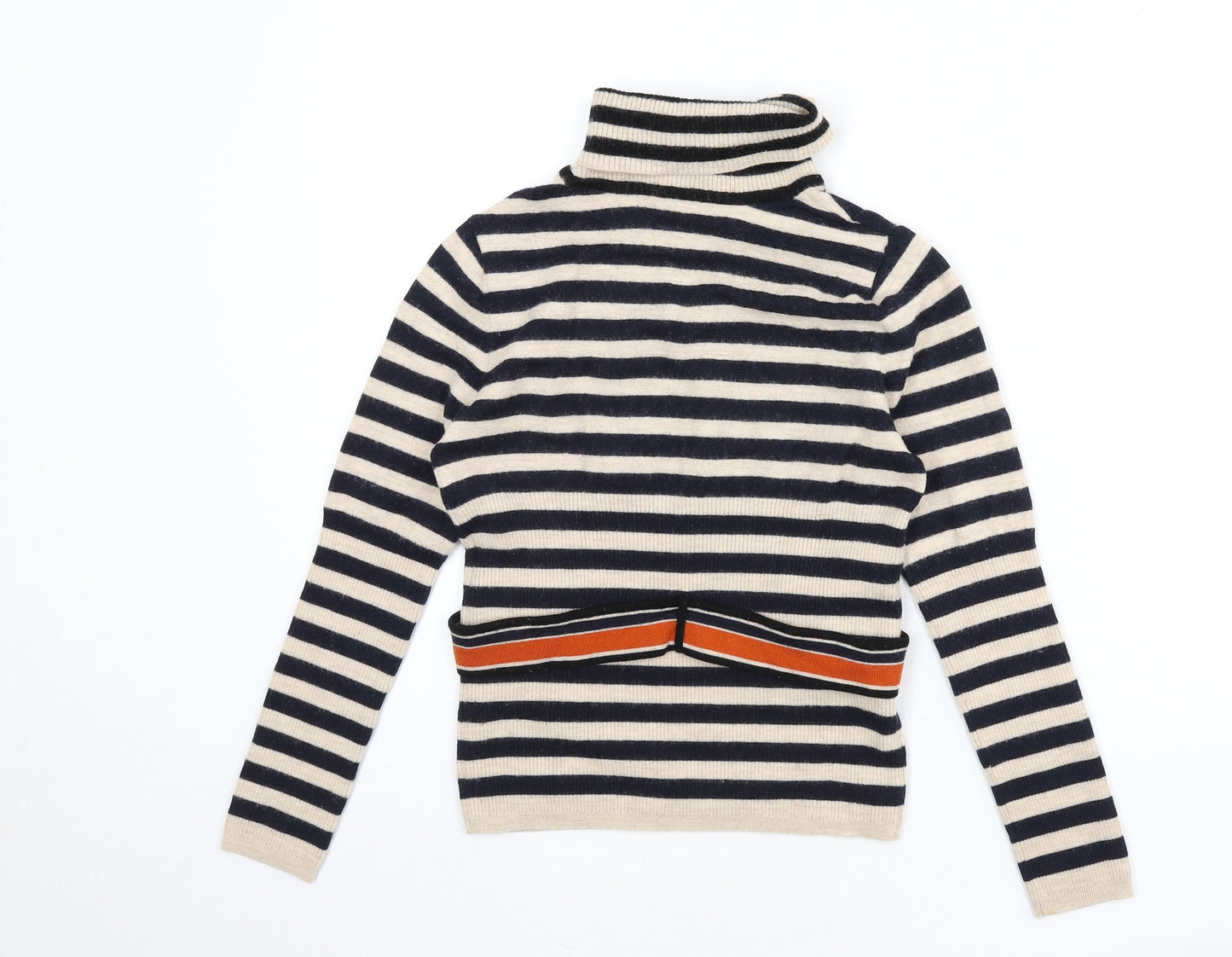 Madeleine Womens Beige Roll Neck Striped Wool Pullover Jumper Size 10 - Size 10-12, Cropped