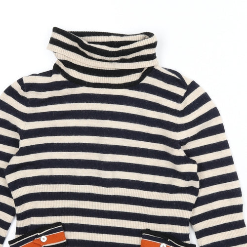 Madeleine Womens Beige Roll Neck Striped Wool Pullover Jumper Size 10 - Size 10-12, Cropped