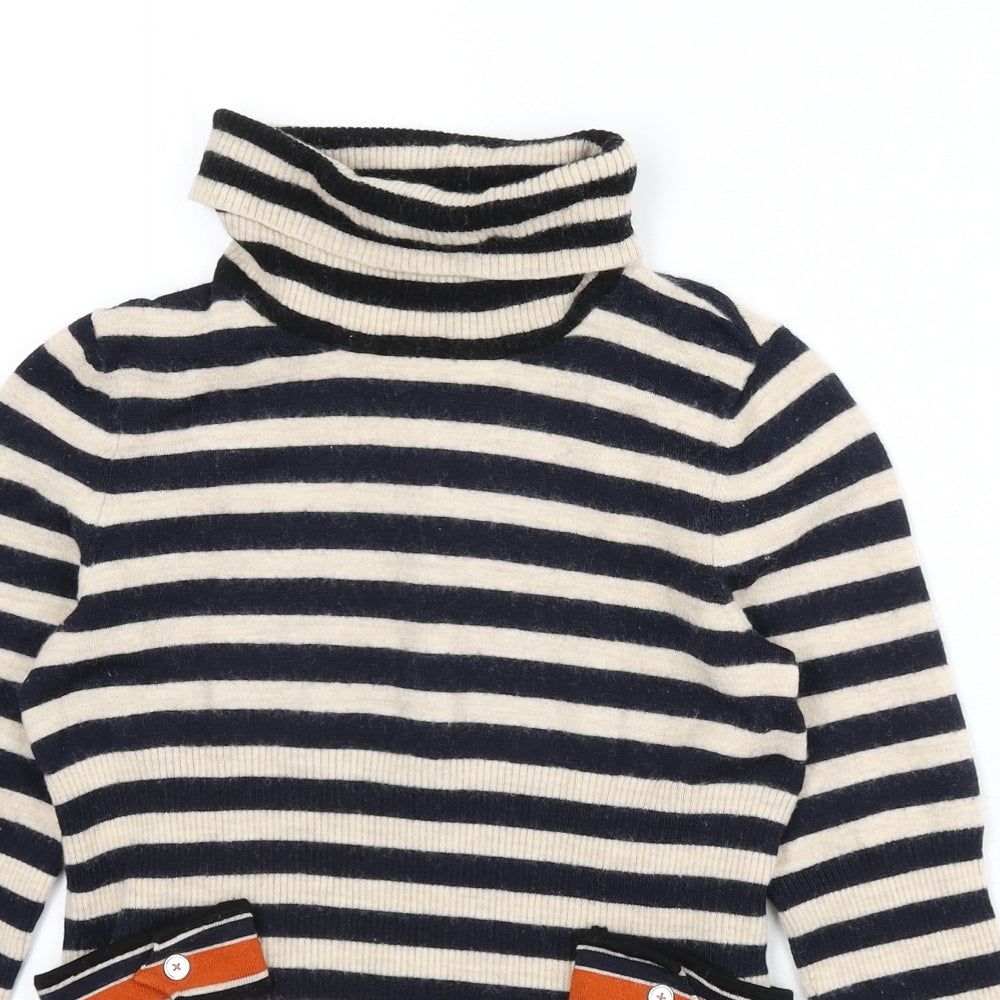 Madeleine Womens Beige Roll Neck Striped Wool Pullover Jumper Size 10 - Size 10-12, Cropped