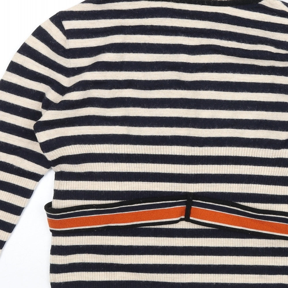 Madeleine Womens Beige Roll Neck Striped Wool Pullover Jumper Size 10 - Size 10-12, Cropped