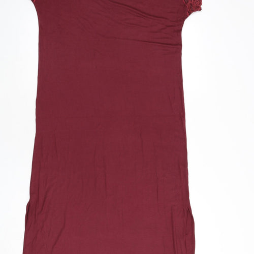 Marks and Spencer Womens Red Viscose Maxi Size 10 Boat Neck Pullover - Lace Sleeves