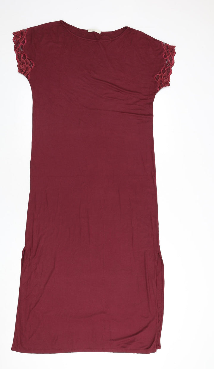 Marks and Spencer Womens Red Viscose Maxi Size 10 Boat Neck Pullover - Lace Sleeves