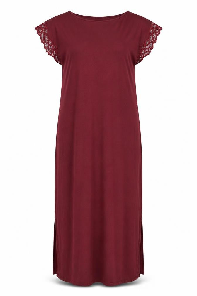Marks and Spencer Womens Red Viscose Maxi Size 10 Boat Neck Pullover - Lace Sleeves