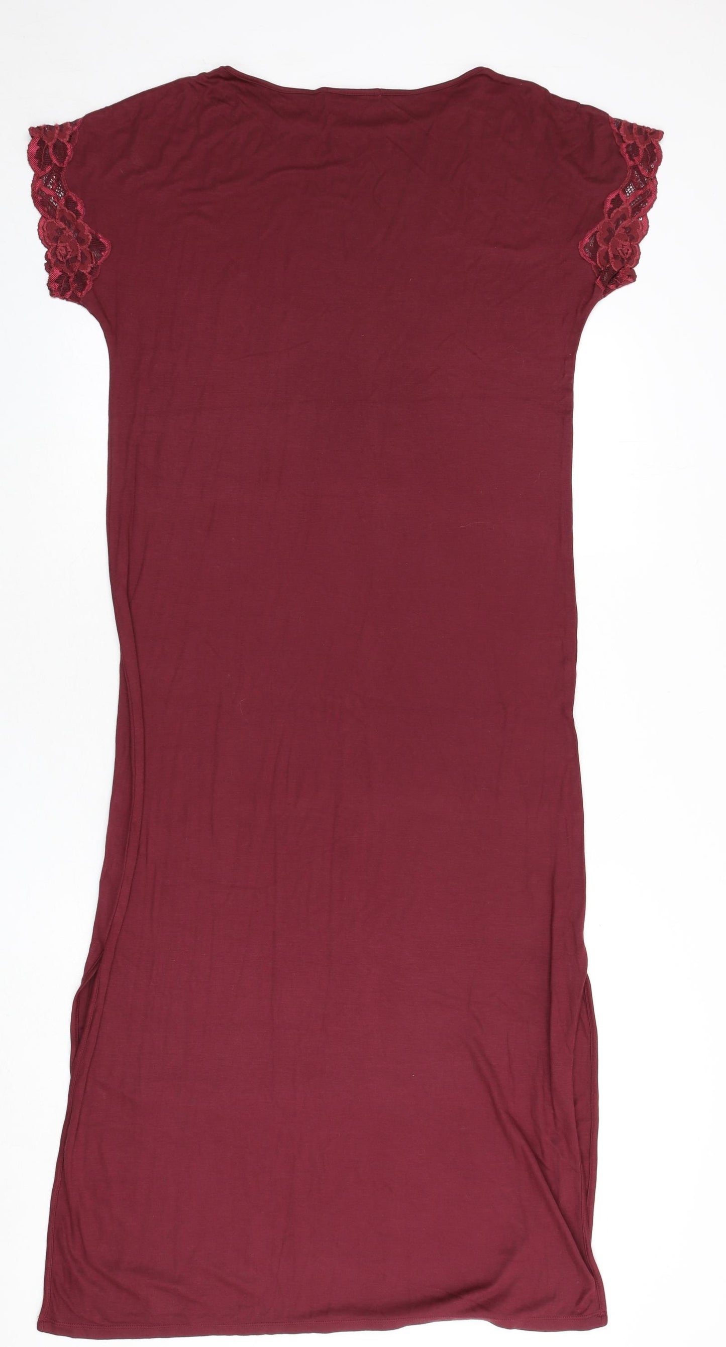 Marks and Spencer Womens Red Viscose Maxi Size 10 Boat Neck Pullover - Lace Sleeves