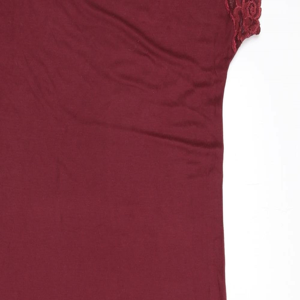 Marks and Spencer Womens Red Viscose Maxi Size 10 Boat Neck Pullover - Lace Sleeves