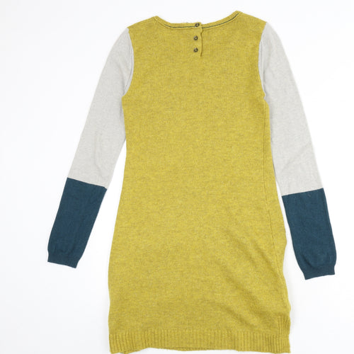 White Stuff Womens Yellow Acrylic Jumper Dress Size 10 Round Neck Button - Tight Knit